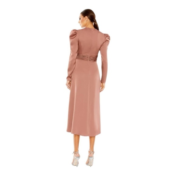 Mac Duggal High Neck Long Sleeve Midi Dress in Mauve Size 10 NWT - Picture 3 of 6